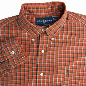 Ralph Lauren Orange Plaid Button Down Shirt Mens Large Classic Fit Pony Preppy